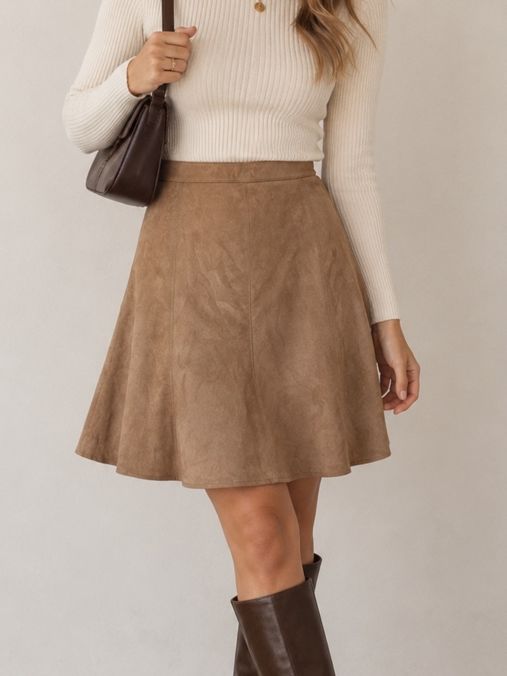 405. Liz Claiborne Faux Suede A-Line Skirt Camel Brown Size 4